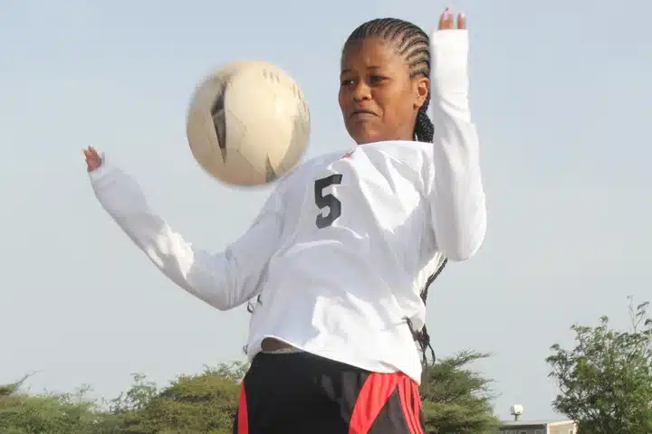 Serkadis playing soccer